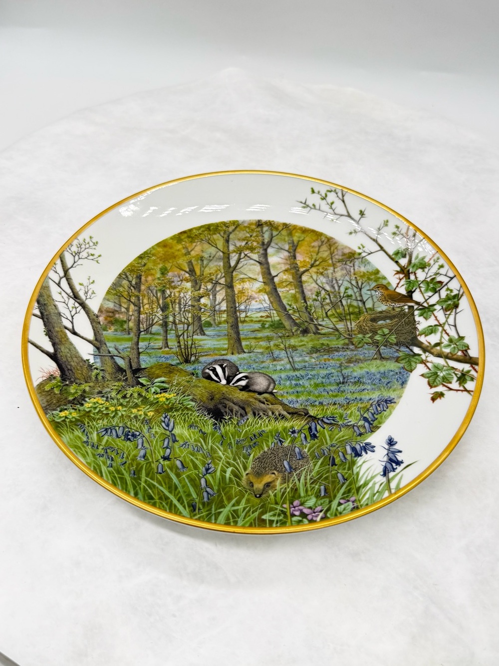 Limited Edition Decorative Woodland Badger and Bluebell Porcelain Plate